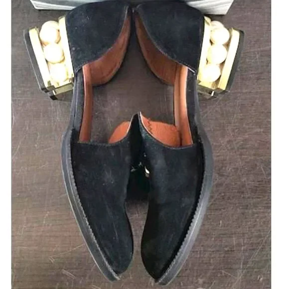 Jeffrey Campbell Civil Studded Loafer In Black Suede with Gold Hardware & Pearls - Picture 9 of 9